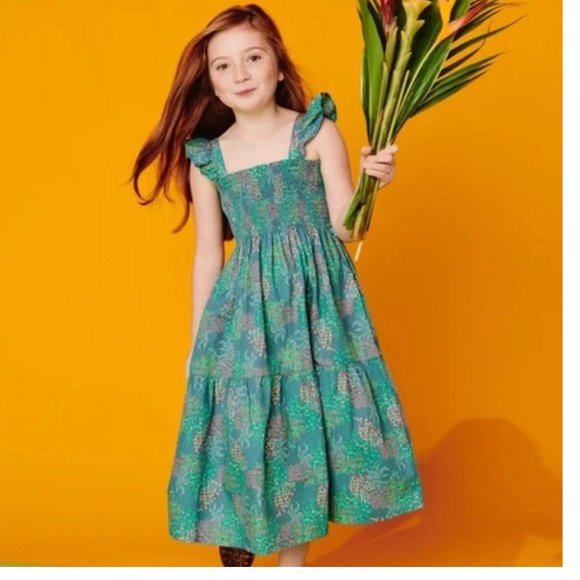 Tea Collection Smocked Flutter Sleeve Jungle Garden Midi Dress 5 NWT